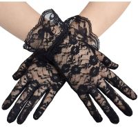 Sheer Short Gloves Wrist Length Floral for Dinner Costume Accessories