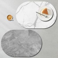 ✈♕◎ Imitation marble oval leather western-style food mat waterproof and oil heat insulationbowl oftable MATS mealMATS