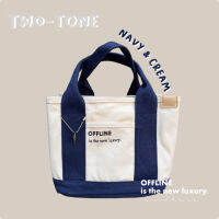 OFFLINE Bucket bag TwoTone NAVY CREAM size 26x21x13cm กระเป๋าผ้าแคนวาส