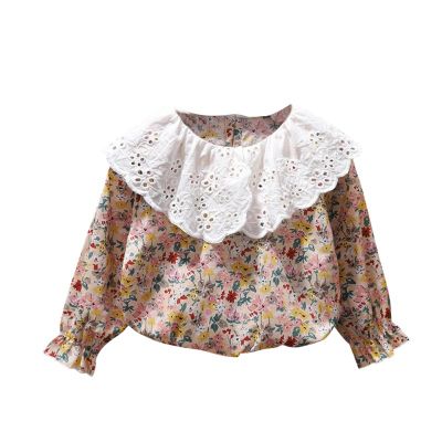 Autumn Baby Kids Blouse Girls Long-Sleeved Lace Ruffle Collar Shirt Baby Long Sleeve Floral Blouses Shirt