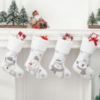 White Christmas Stocking Xmas Snowman Bear Penguin Fox Gift Bags Navidad Hanging Socks Kids Natal Candy Package Merry Christmas