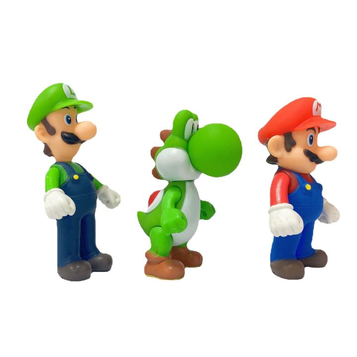 ซูเปอร์มาริโอ3ชิ้น-ล็อตภาพอนิเมะมาริโอ-luigi-yoshi-รูปปั้นของเล่นพีวีซี