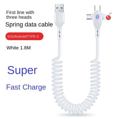 6A 3in1 1.8M Spring Charging Cable USB A To Micro USB Type-C For iPhone Fast Charger Data Cable Cord For Huawei Sansung Xiaomi Docks hargers Docks Cha