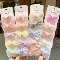 6PcsSet Cute Candy Organza Bowknot HairpinsGlitter Flower 3D Doll Hair Lace ClipsKids FashionPink Children Hair Accessories