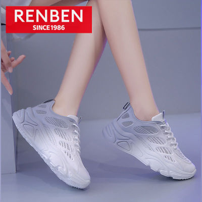 RENBEN รองเท้าสไตล์เกาหลีแบบใหม่แพลตฟอร์มอเนกประสงค์,รองเท้าผ้าใบลายตาข่ายระบายอากาศได้ดีรองเท้าผู้หญิง