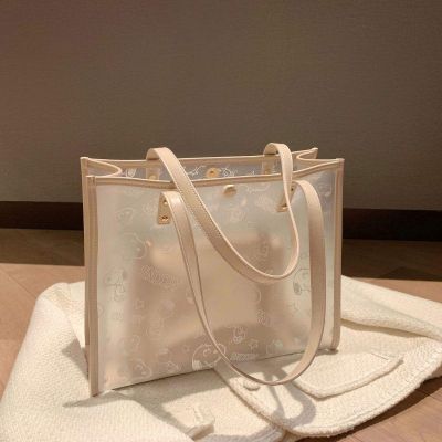 ✗♞ Office worker handbag Internet celebrity famous portable tote bag womens summer transparent jelly bag large-capacity shoulder bag