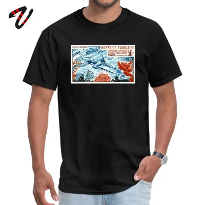 Adult Men T Shirt Summer Black Tshirt French Polynesia Spearfishing Postage Stamp T-shirt Novelty 100% Cotton Tops Graphic Tees
