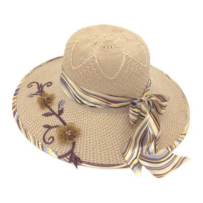 ริบบิ้นสีเบจสำหรับหมวกบังแดดสำหรับผู้หญิงใหม่สำหรับฤดูร้อนพ่อแม่ลูกดอกไม้หมวกแต่งโบว์เรียบสีเบจ