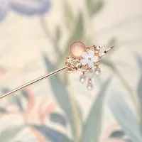 Chinese Hairpin Clips for Women Hanfu Dress Hair Jewelry Flower Pearls Handmade Hair Forks Sticks Costume Hair Jewelry FORSEVEN Haberdashery