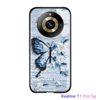 เคสมันวาวสำหรับ Realme 11 Pro 5G Realme 11 Pro + 5G ดีไซน์ชุดภาพวาดสีน้ำมันผีเสื้อหรูหรากันกระแทกกระจกเทมเปอร์เคสฝาหลัง