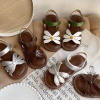 Girls Leather Sandals Casual Beach Shoes Flower Summer New Soft Sole Non-slip Princess Shoe Sweet Lovely Daisy