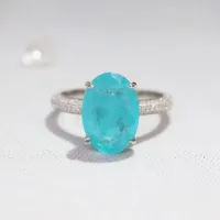 925เงินสเตอร์ลิงรูปไข่แหวนผู้หญิง Elegant Paraiba ทัวร์มาลีนแหวนคลาสสิกหมั้นเครื่องประดับ