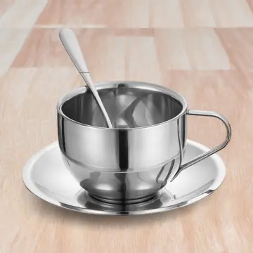 Insulated Stainless Steel Coffee Cup, Saucer