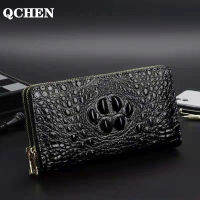 Mens wallet long crocodile pattern double zipper Mobile phone bag High capacity business mens bag multi-function fashion 599