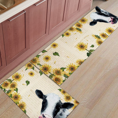 Country Style Sunflower Cow Kitchen Rug Bedroom Entrance Doormat Home Floor Decor Carpet Bathroom Anti-Slip Rug