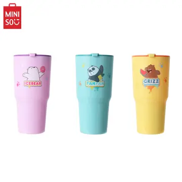 Miniso We Bare Bears Collection 19.3 Oz Steel Water Bottle with Straw