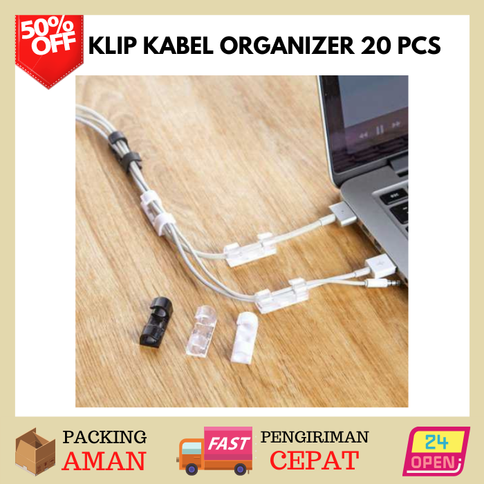 Klip Kabel Organizer Cable 20 Pcs Penjepit Kabel Listrik Data Usb