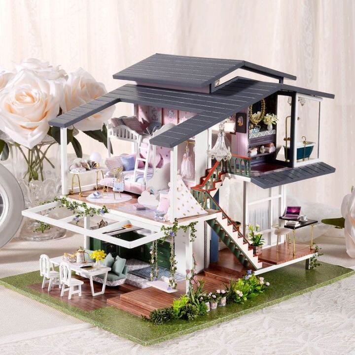 2023diy-กระท่อมบ้านแฮนด์เมดประกอบโมเดลวิลล่าปริศนาสามมิติเด็กผู้หญิงของเล่นเด็กของขวัญวันเกิด