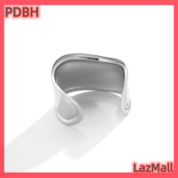 PDBH Fashion Store เครื่องประดับแถบรัดข้อมือโลหะแบบเปิดสำหรับผู้หญิงกำไลข้อมือใหญ่ไม่สมมาตรลายคลื่นเครื่องประดับแฟชั่นโลหะแบบเปิด