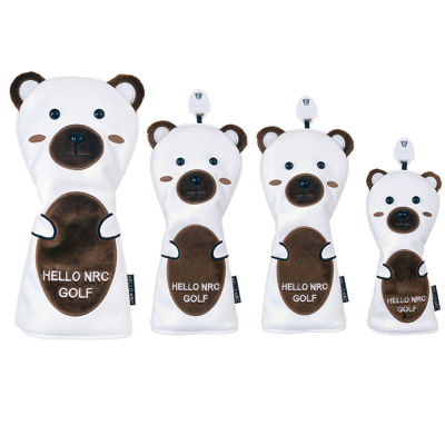 【2023】Golf Headcover for Driver Fairway Hybrid Blade Putter PU Leather Waterproof Soft Durable White Bear Golf Wood Cover Number Tag