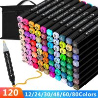 hot！【DT】 12/24/40/48/60/80/120 Colors Markers Oily Sketch Alcohol Based Manga Set Supplies