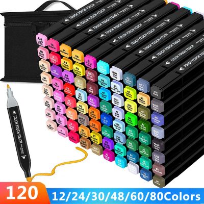 【CC】◑♞✇  12/24/40/48/60/80/120 Colors Markers Oily Sketch Alcohol Based Manga Set Supplies