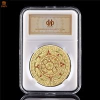 Ancient Mexican Mayan Aztec Calendar Prophecy Culture Gold Plated Metal Challenge Token Euro Coin Collectibles W/PCCB Holder