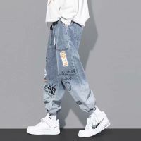 Korean American hip-hop sports jeans, loose fitting, fashionable, elastic, casual jogging pants