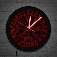 เข็มทิศ Vivisir ใหม่ (สไตล์) Vegvisir ไวกิ้งสแกนดิเนเวียนติดผนัง LED นีออนสัญลักษณ์รูนเข็มทิศไวกิ้งนาฬิกาติดผนังแบบทันสมัยด้วยแสงไฟ LED เรืองแสงในนาฬิกาที่มืด