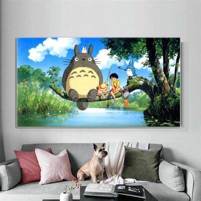 การ์ตูนมิยาซากิฮายาโอะ Totoro ผ้าใบจิตรกรรมโปสเตอร์ Kawaii ตกแต่งห้องพิมพ์ผนังศิลปะรูปภาพเด็กห้องนั่งเล่นตกแต่งบ้านใหม่