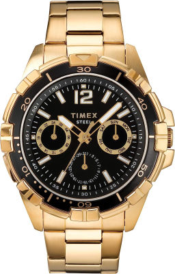 Timex Mens Dress Multi-Function Steel 45mm Watch Gold-Tone/Black