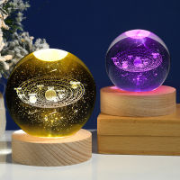 7 Colors 6cm 8cm Solar System Planet Crystal Ball Night Light 3D Engraved Galaxy Moon LED Light Home Decorations Kids Gift