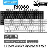 ETRONIK RK860/RK100 2.4G Wireless/Bluetooth/Wired คีย์บอร์ด 100 คีย์ 3 โหมดเชื่อมต่อ Hot Swapable สีฟ้าสีน้ำตาลสีแดงสำหรับเดสก์ท็อปแล็ปท็อป