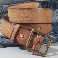 Vintage 100 Cowhide High Quality Retro Non-interlayer Natural Leather Copper Buckle Mens Belt Jeans Casual Pants Belt