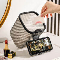 Light luxury style transparent desktop trash can, creative pen holder, multi-functional mobile phone holder mini wastebasket