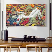 Abstract Nude Girl Lie On Trippy Mushroom Canvas Print Wall Painting Poster And Prints Art Picture Decoration For Living Room