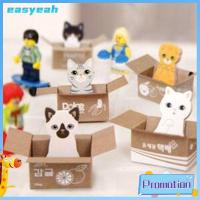 EASYEAH กาวในตัว สติ๊กเกอร์เครื่องเขียน อุปกรณ์การเรียน โน้ตการ์ตูนแมว ลูกแมวในกล่อง แผ่นบันทึก สมุดจดสำนักงาน