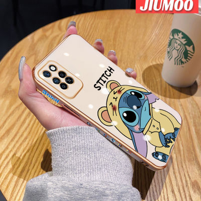 JIUMOO เคสสำหรับ Infinix Note 10 Pro เคส NFC ลายการ์ตูนน่ารักสติทช์หรูหราเคลือบเคสมือถือขอบสี่เหลี่ยมดั้งเดิมเคสซิลิโคนนิ่มฝาปิดเลนส์เต็มรูปแบบปกป้องกล้องเคสกันกระแทก