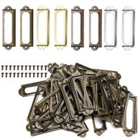 12Pcs Antique Metal Label Pull Frame Handle File Name Card Holder For Furniture Cabinet Drawer Box Case Bin