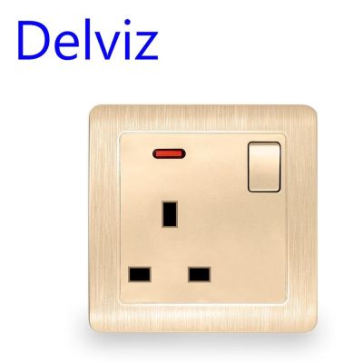 【NEW Popular89】 DelvizStandard ซ็อกเก็ต13A ที่ใช้ในครัวเรือนซ็อกเก็ตสีขาว/ทองทันสมัยเต้ารับบนผนัง Control110-250V
