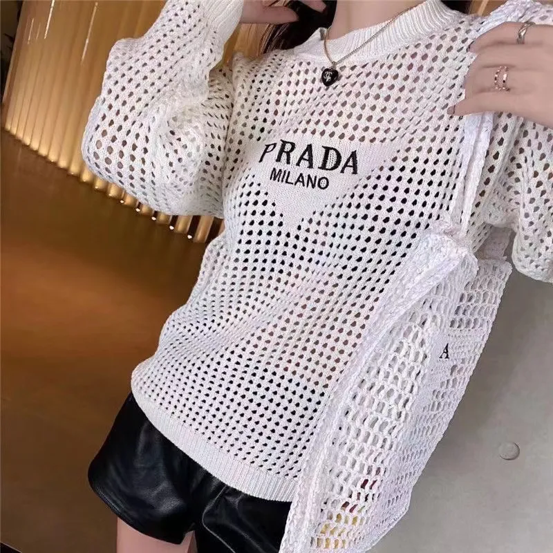 Prada High Version Design Sense Chest Hollow Knit Sweater Korean Version  Loose Fit | Lazada