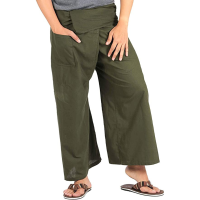 เกงเลชาย เกงเลหญิง ผ้าฝ้าย ขายาว ทรงกระบอกใหญ่ เชือกผูกเอว Blue Mareen Unisex Thai Fisherman Wrap Pants Wide Leg Loose Trousers Patch Pocket Belt Cotton