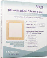 Ultra-Absorbent Silicone Foam Dressing with Border (Adhesive) Waterproof 6" X 6" (15 cm X 15 cm) (Central Ultra Absorbent-Foam Pad is 4.15" X 4.15") 5 Per Box (1); Wound Dressing by Areza Medical 6"x6"