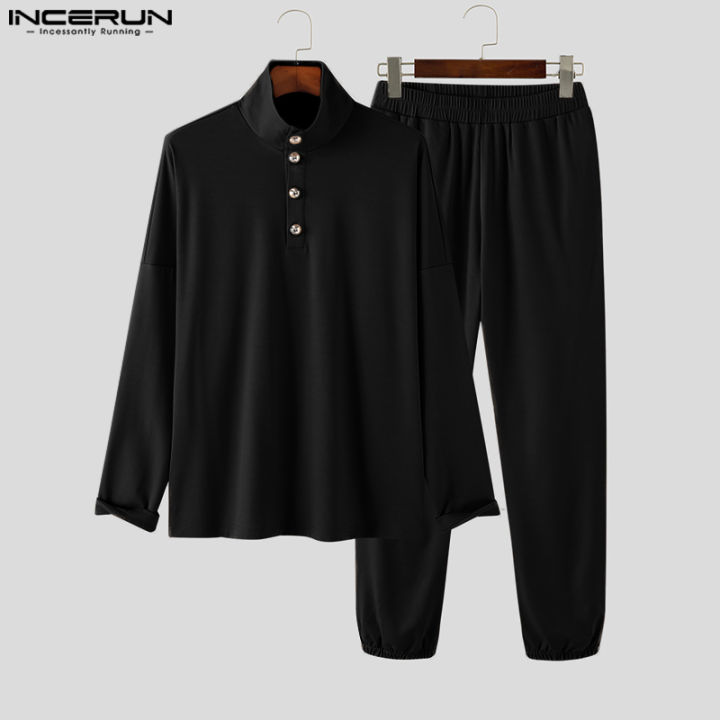 incerun-เสื้อบุรุษคอสูงแขนยาว2ชิ้นชุดกางเกงขายาวชุดวอร์มทรงหลวม-ชุดลำลอง-3
