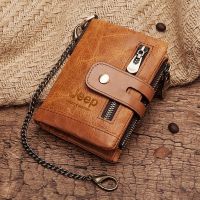 New Genuine Crazy Horse Leather Men Wallets Credit Business Card Holders Double Zipper Cowhide Leather Wallet Purse Carteira Wallets