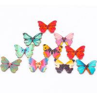 Wooden Mixed Color Butterfly Shape Buttons 2 Holes Handmade Clothing Sewing Scrapbooking Crafts DIY 28x20mm 30pcs MT0298-FD Haberdashery