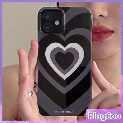✳ PingCoo - Candy Case For iPhone 14 13 12 11 Plus Pro Max XR TPU Soft Glossy Black Case Gray Love Circle Camera Protection Shockproof Back Cover