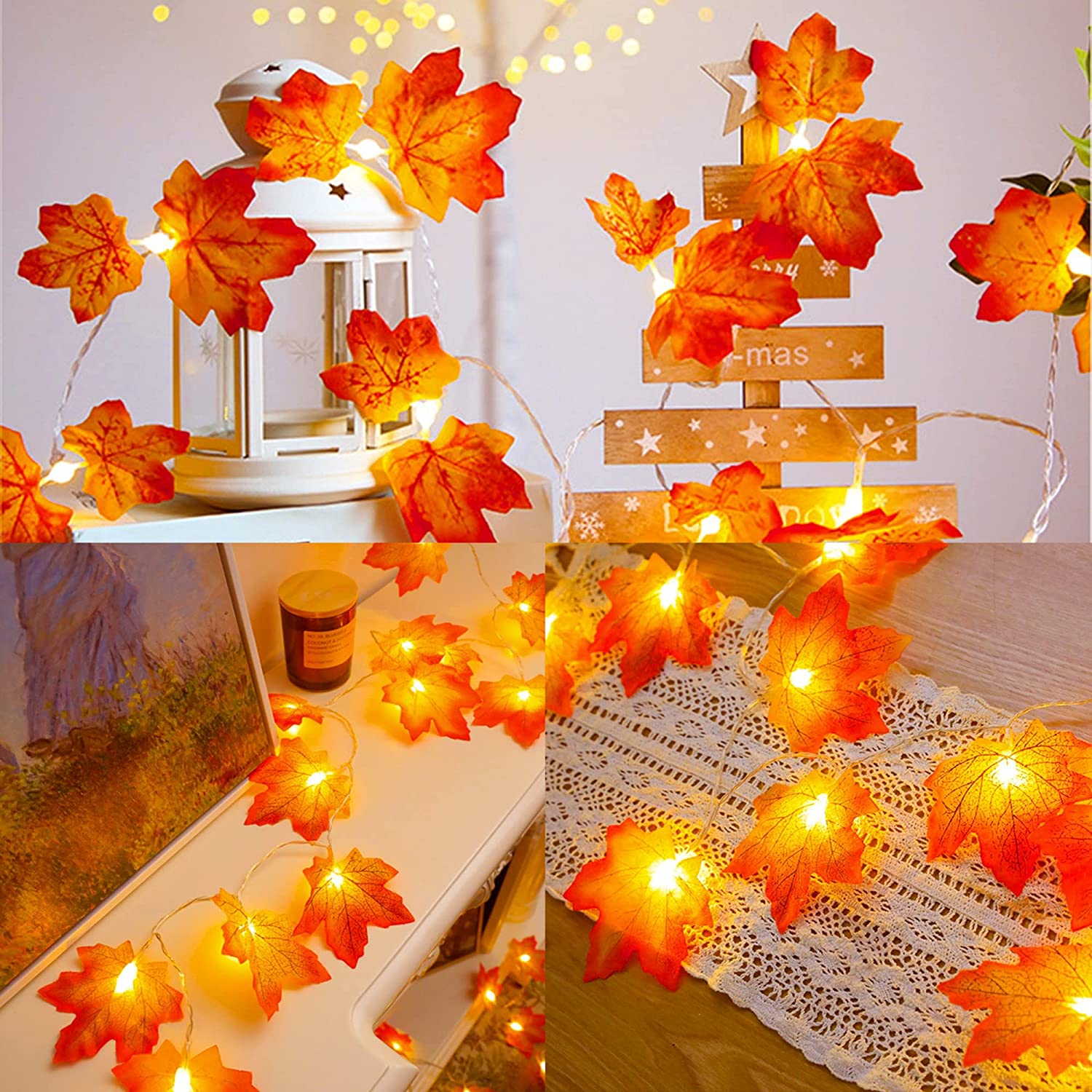 20/30 LED Lighted Fall Autumn Pumpkin Maple Leaves Garland Party Home Xmas Decor 