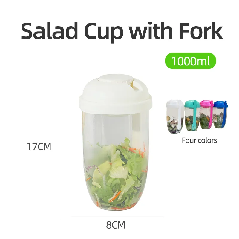 Meal Shaker Salad Cup Fork Brush 1000ml Dressing Holder With Lid