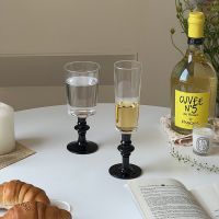 Gf 160/280Ml วินเทจฝรั่งเศสยุคกลางแก้วไวน์กับถ้วยแก้วแชมเปญลูกปัดสีดำฐานย้อนยุคถ้วยเครื่องดื่มการตกแต่งบ้าน